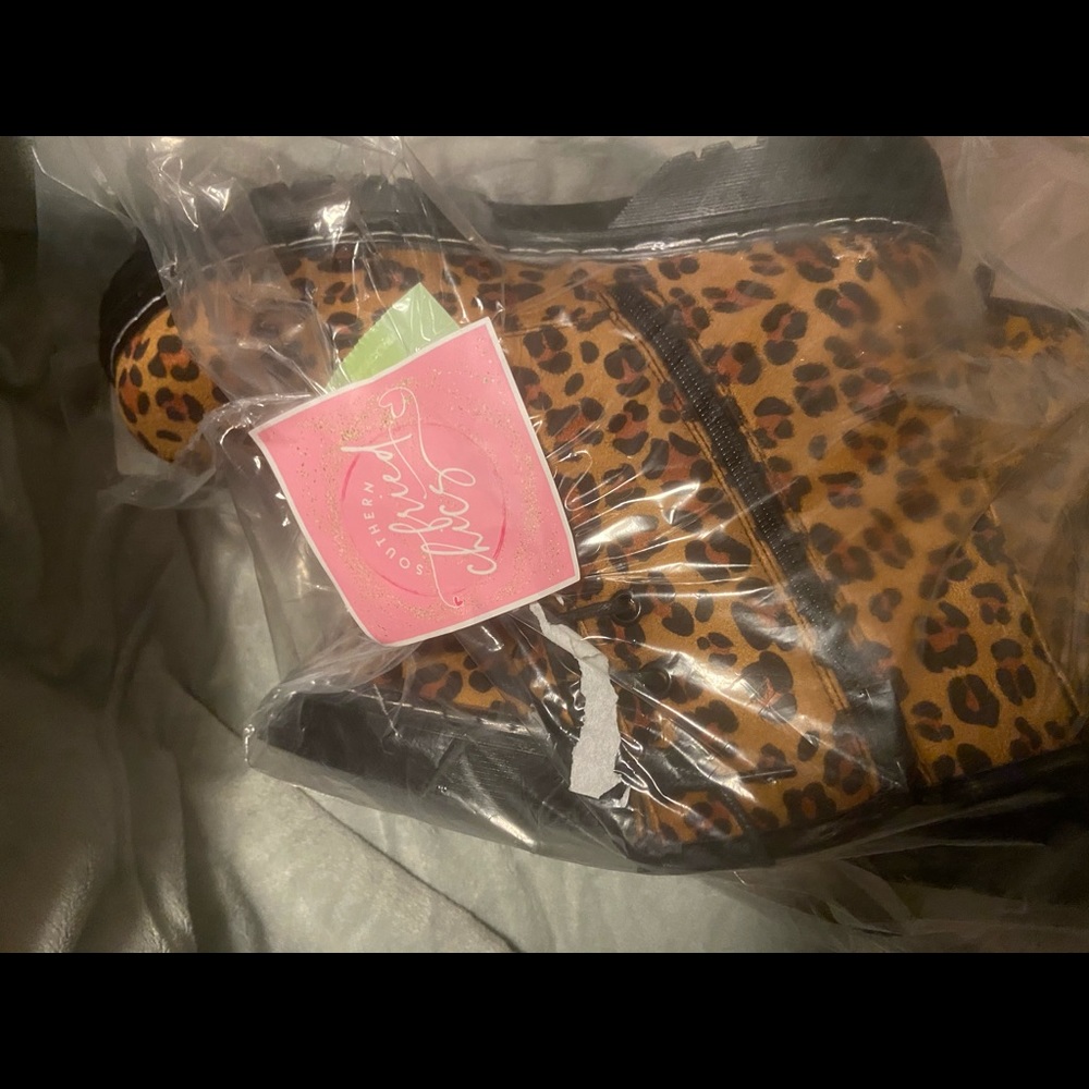 Southern Fried Chics leopard combat booties
